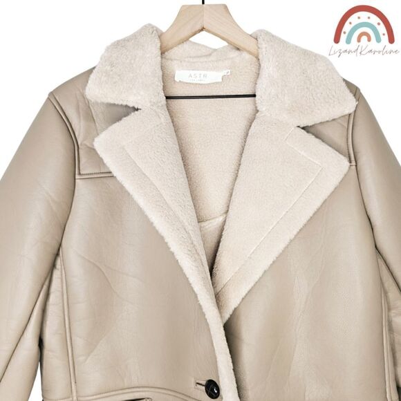 New! ASTR The Label Francine Faux Leather Shearling Winter Jacket Coat - Picture 5 of 14
